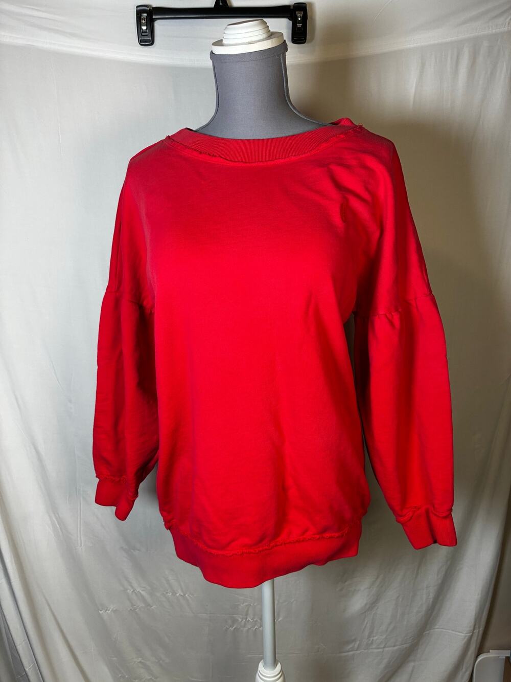 FP Movement Free People XS Red 100% Cotton Oversized Sweatshirt Puff Sleeve